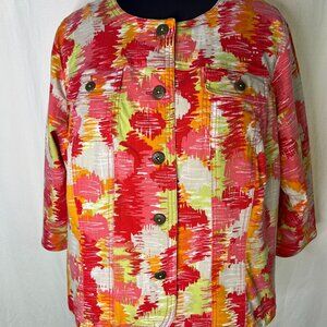 Hearts of Palm Woman Red Pink Orange Yellow Button Down Jacket 2 pocket Size 22W